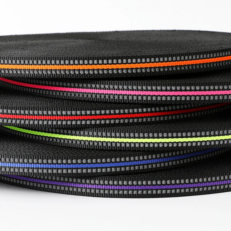 1.5cm Nylon Reflective Luggage Belt Braid Shoulder Strap Ribbon Wholesale Pet Traction Color Stripe Jacquard Europe and America