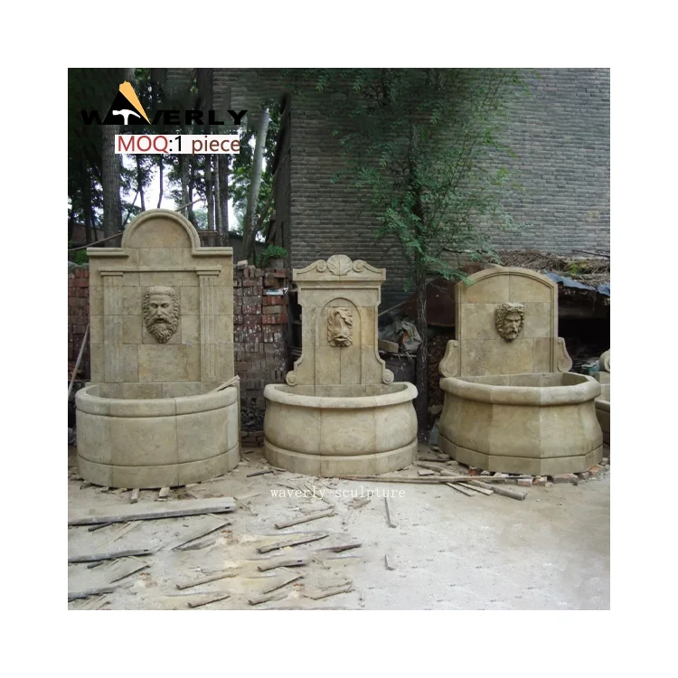 European Style Outdoor Garden Decoration Natural Stone Water Fountain Hand Carved Garden Landscape Travertine French Fountain