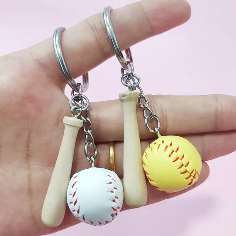 Promotion Gift Wood Bat Leather Ball Baseball Keychain Accessories For Key Bag