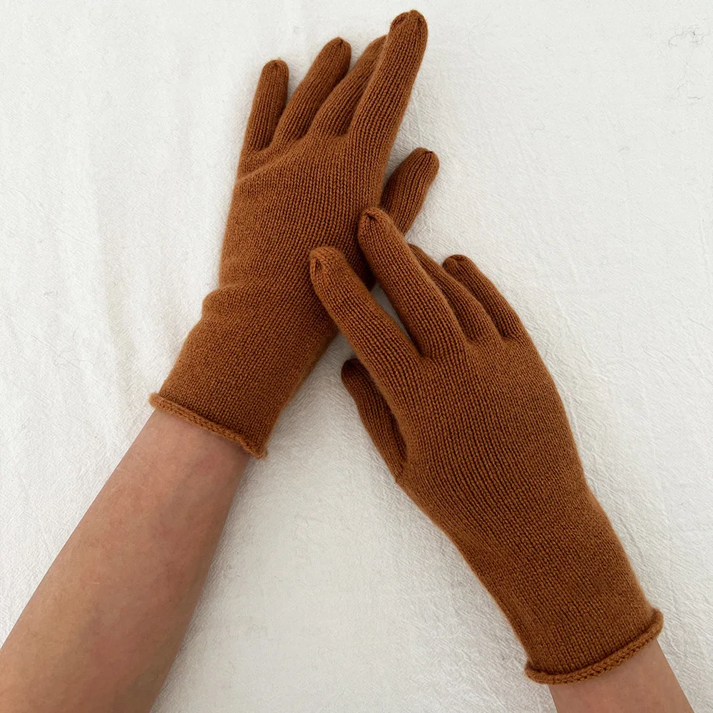 Custom Women Outdoor Warm Cashmere Winter Glove Inner Mongolian Manufacturer Wholesale Solid Color Plain Knitted Cashmere Gloves
