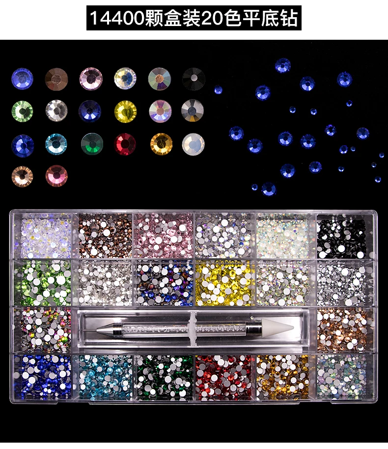 3D Glass Crystal Nail Art Rhinestones Kit with Flatback Round Bead Charm Stone Jewelry Diamond for Manicure Craft