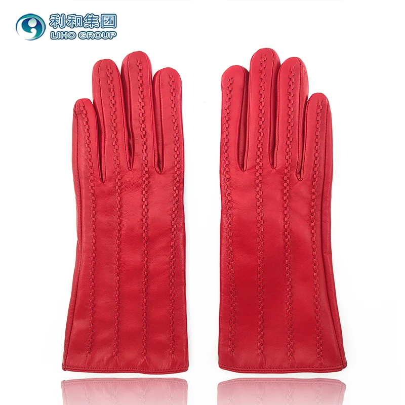Custom Fashion Red Beautiful High Quality Wholesale Women Winter Genuine Leather Lambskin Gloves for ladies