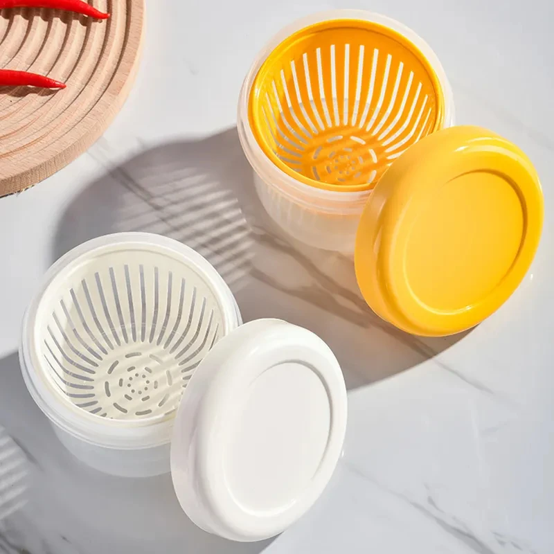 2023 Transparent Vegetables Fruits Chopped Onion Minced Garlic Sauce Chili Food Bowl Container Mini Drain Kitchen Storage Box