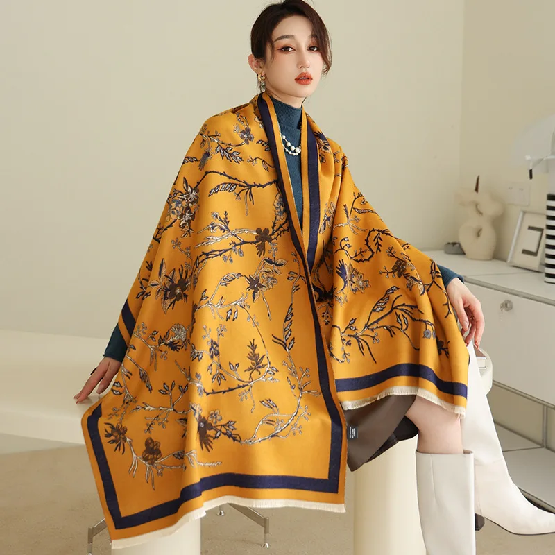 Ready to ship hot sale luxury brand thick warm women cape autumn neck wrap winter cashmere scarf and shawl