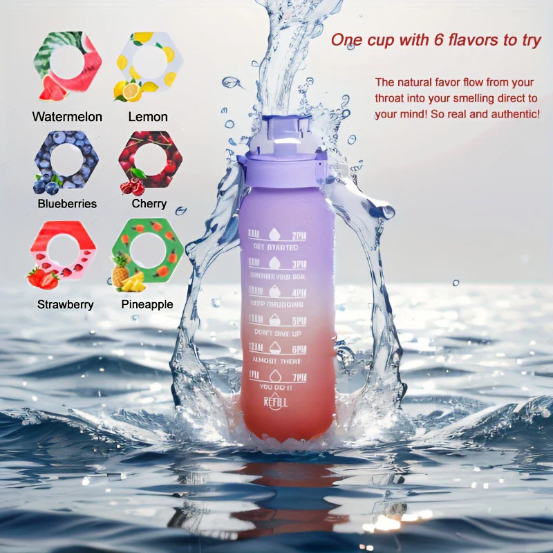 Flavored Water Bottle with Flavour Pods Air Water Up Scent Fruit Flavor Bottle Frosted Air Starter Up Set Water Cup for Fitness