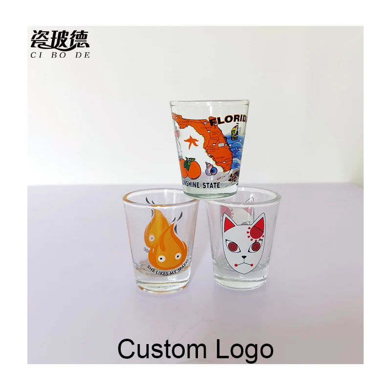 customized logo tequila frosted 2oz shot glasses cup set Printing Gold foil with handle espresso sublimation shot glass