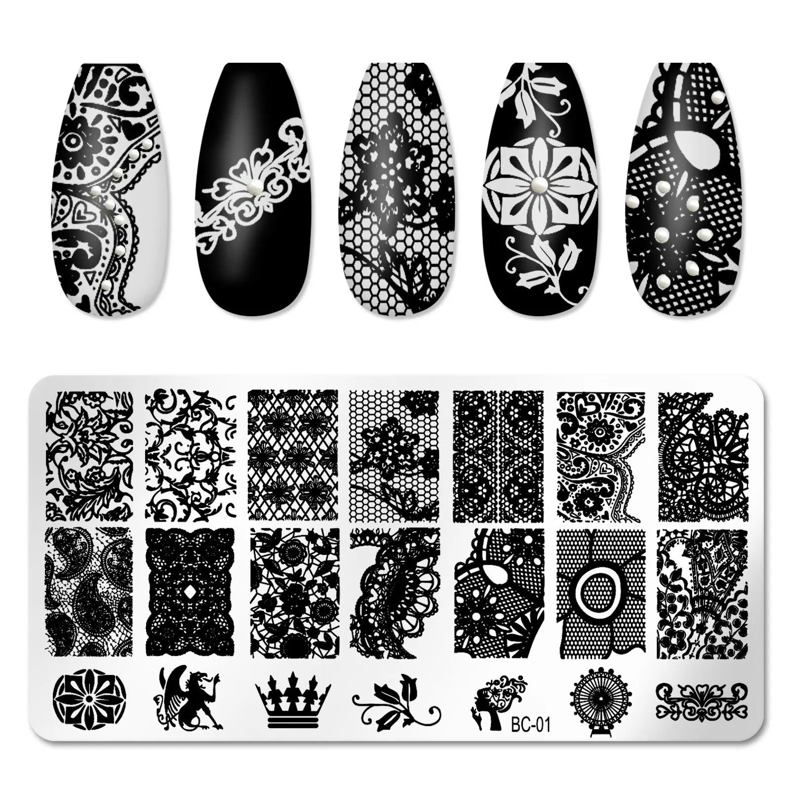 Nail Art Templates Molds Lace Flower Leaf Butterfly Mandala Design Metal Nail Stamping Plates Luxury Printing Stencil