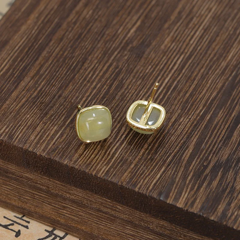 Vershal A4-1095 18K Gold Plated  New Chinese style Jade Earrings Retro Light Luxurious China-Chic Earrings