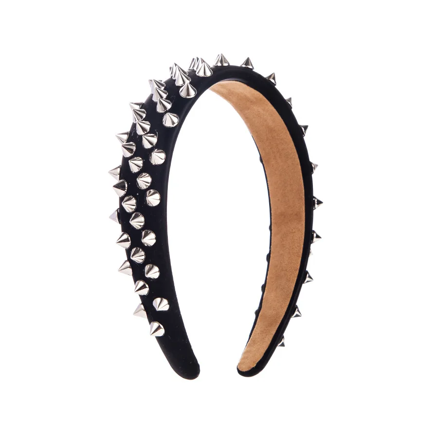 A448 Cross border European and American popular wide brimmed leather trendy cool style rivet hair hoop high-end feeling 100 stra