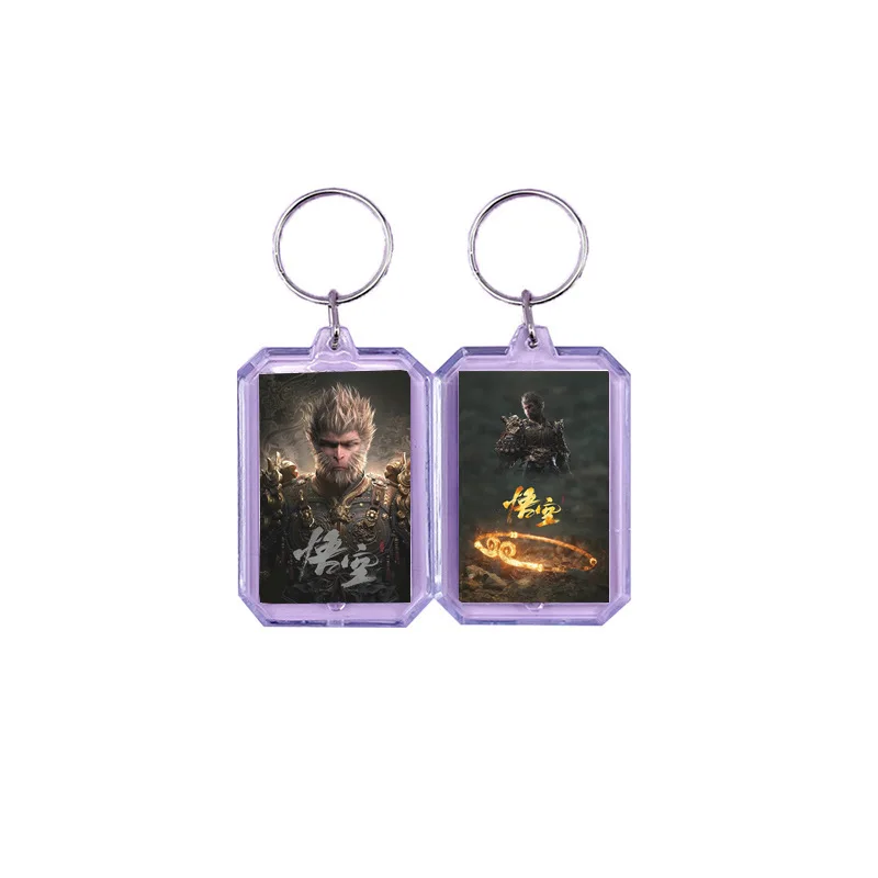 4 Designs Anime Black Myth Wukong Acrylic Photo Keychain Cartoon Square Shape Double Sided Plastic Acrylic Keychain Custom Logo