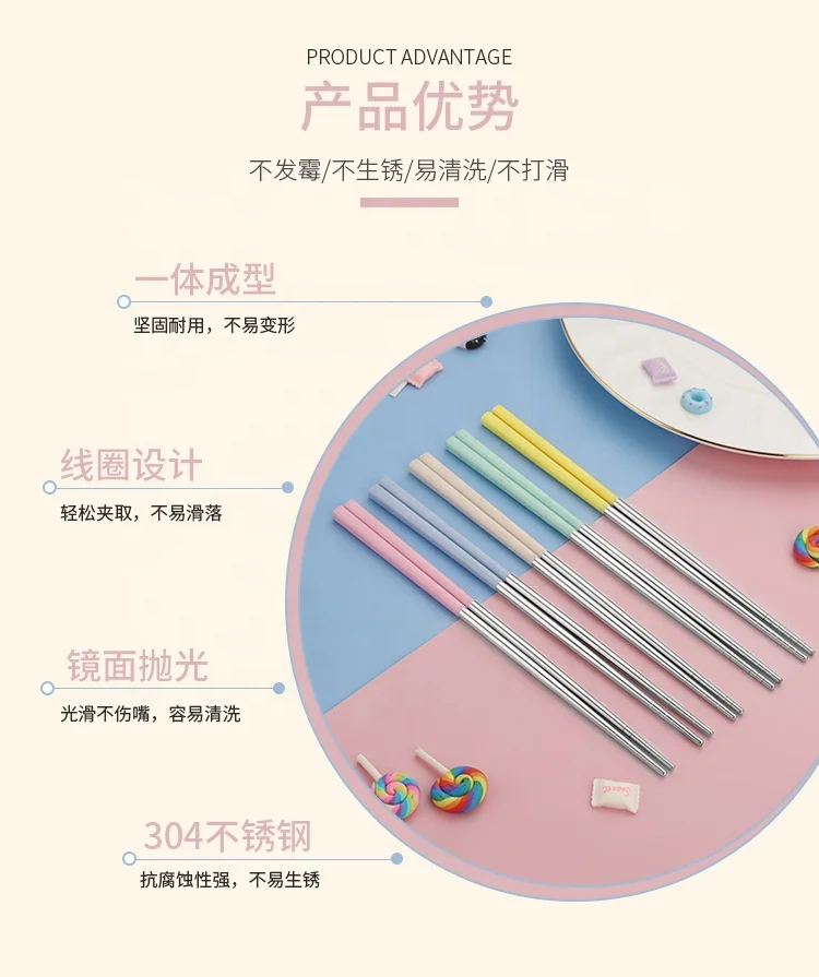Factory Direct Sale 304 Stainless Steel Spliced Wheat Straw Students Travel Outdoor Portable Chopsticks for dishwasher