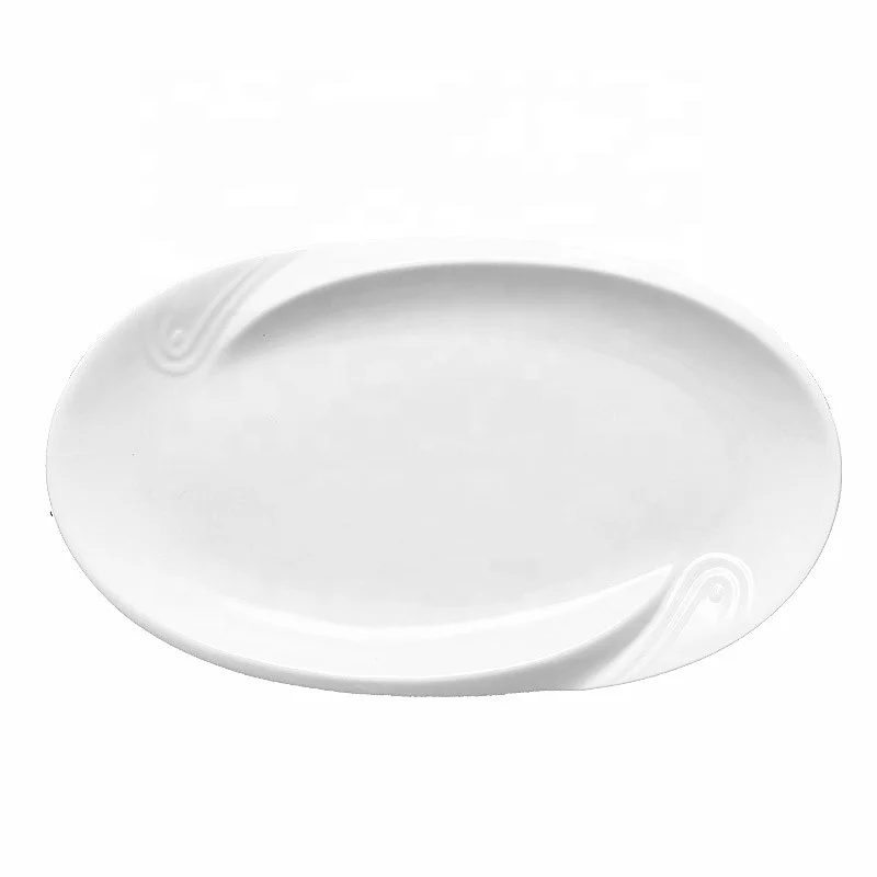 Porcelain trendy tableware plates ceramic snack plate with embossing world market big oval plates