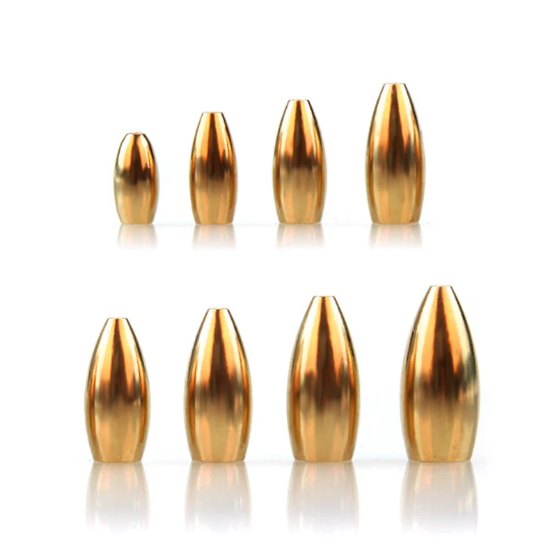 Wholesale 1.8g-21g Bullet Brass fishing sinkers worm Sinkers Weights Cone-shape Lead Bullet Weight Fishing Copper Sinker
