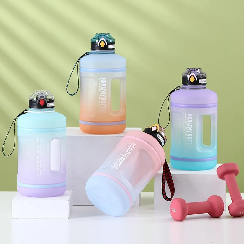 High quality 2200ml Motivational Reusable Water Bottles With Times To Drink BPA Free Frosted Plastic bottle with infuser