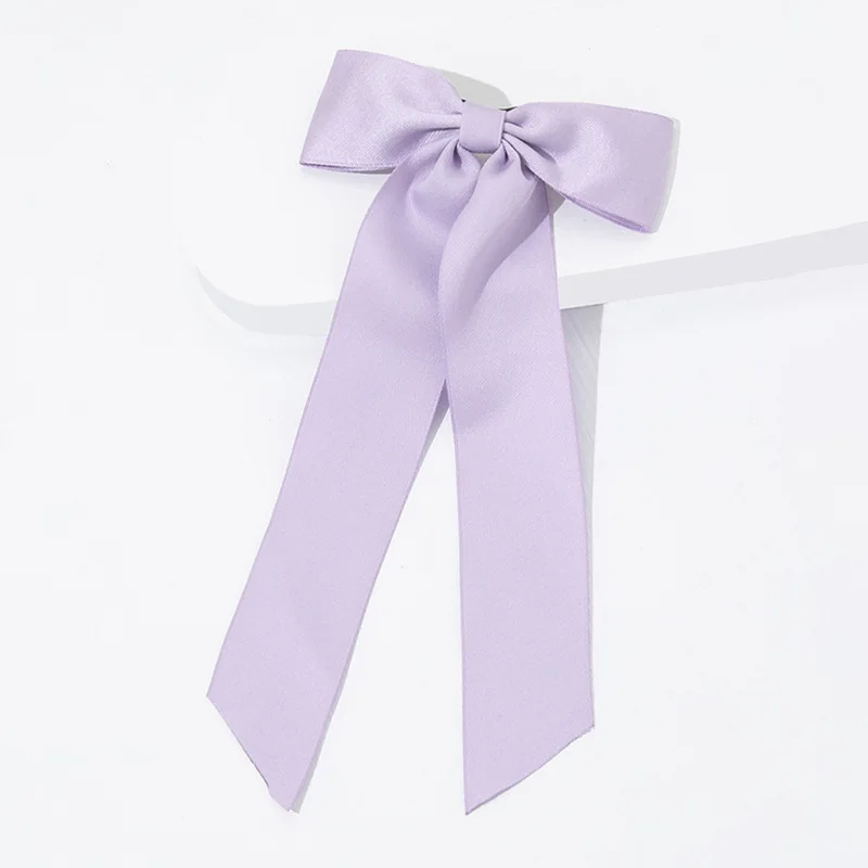 Custom Bow Hair Clip Double-Layer Long Ribbon Big Bow 100% Pure Silk Bow Hair Pin For Women Girls Ponytail