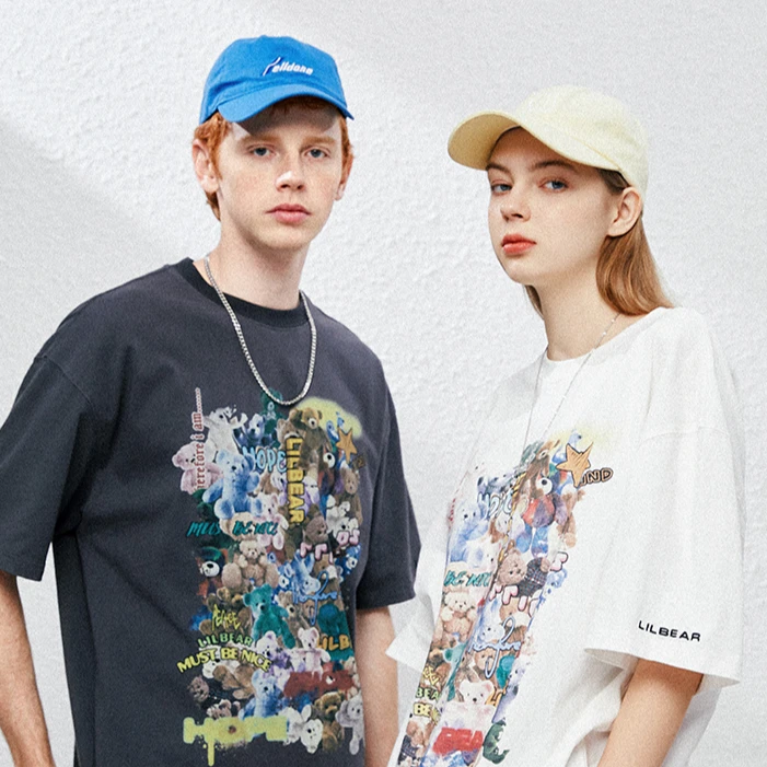 Custom Made Anime Little Bear Printing Casual Summer Boxy T-shirt Hight Quality White Cotton 100%