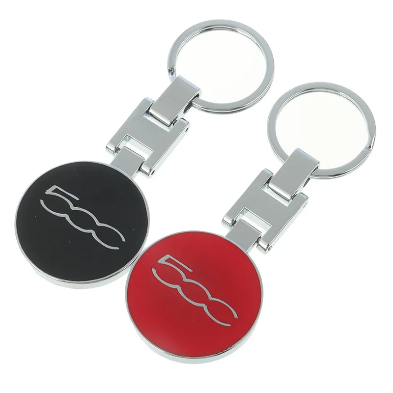 Spot Wholesale h-buckle, double-sided Fiat 500, automotive logo, advertising vehicle, metal key chain, ring, chain, Pendant