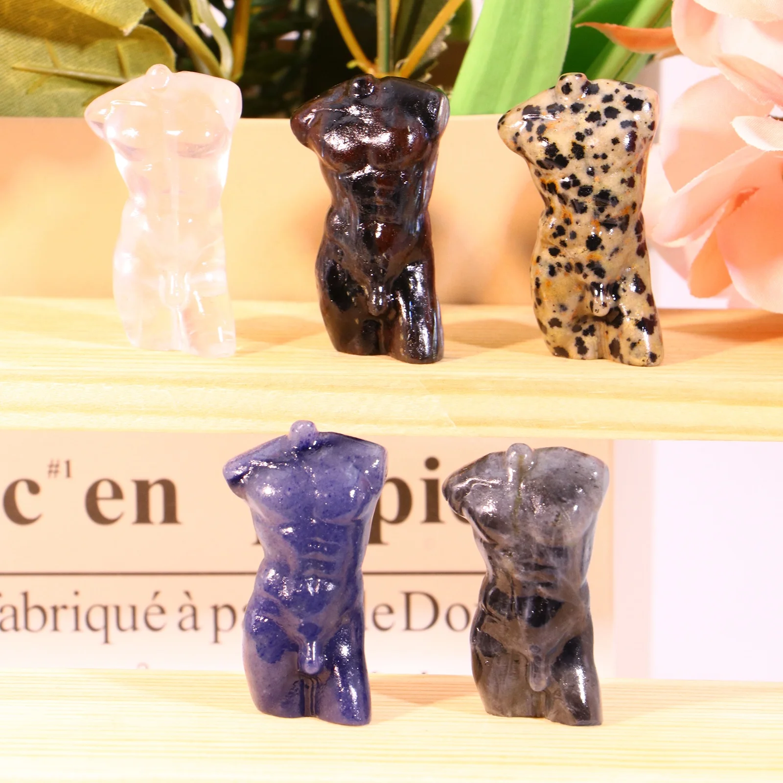 Wholesale natural multi-material eight-pack abs powder Amethyst male model carving home creative decoration