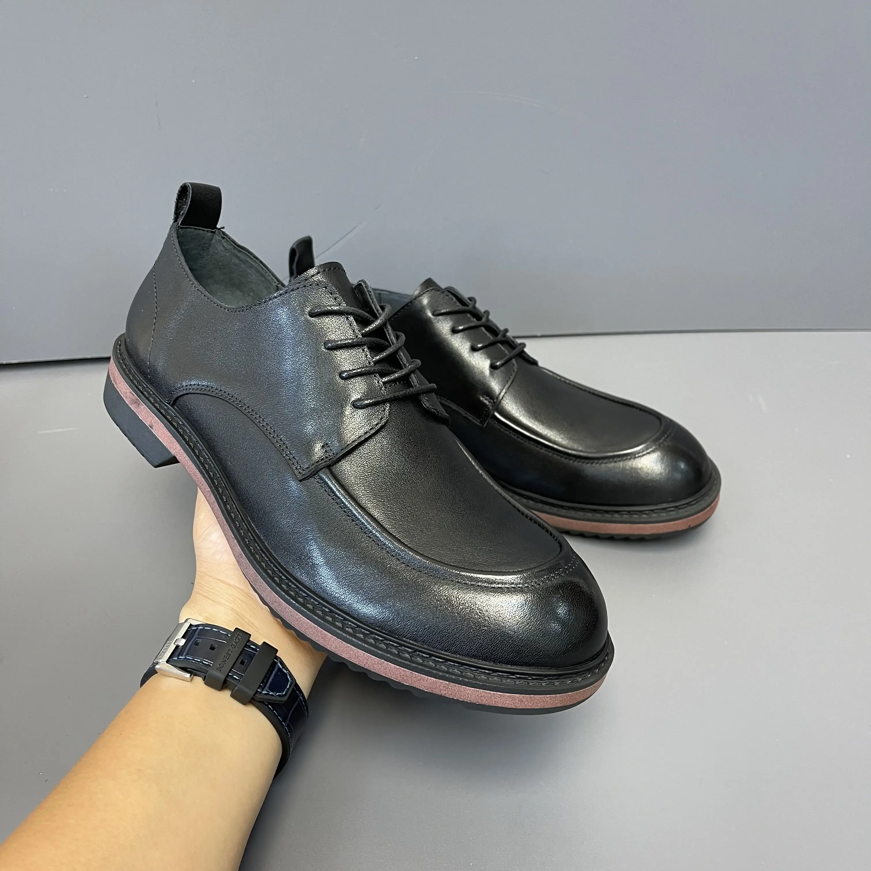 China Wholesale New Italian Stylish Dress Shoes Oxfords Lace-Up Height Increasing Autumn Leather Men Dress Shoes