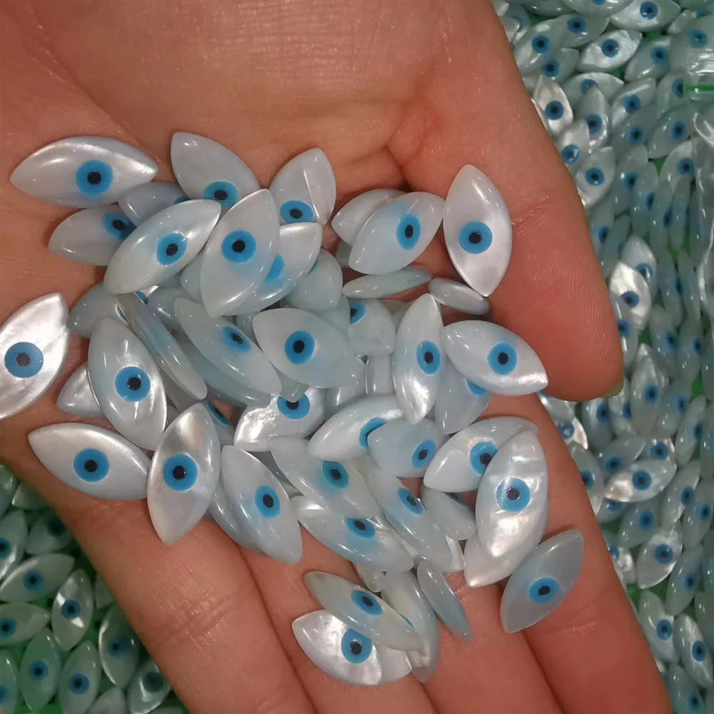 Hot sale natural mother of pearl marquise evil eye stone for jewelry making