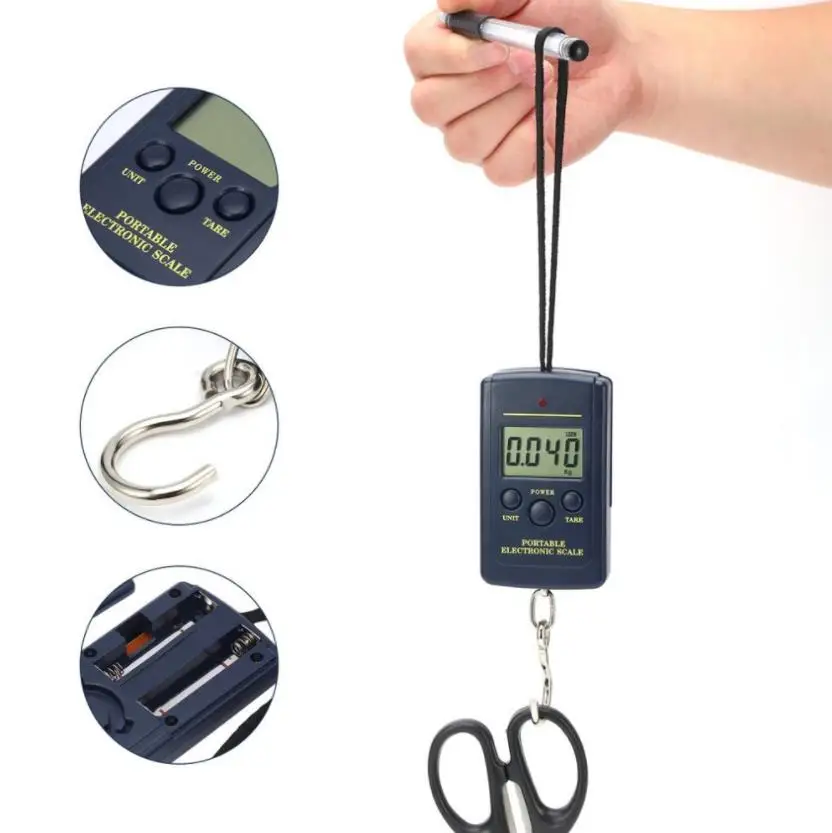 Портативные электронные весы с крючком 40 кг/10 г