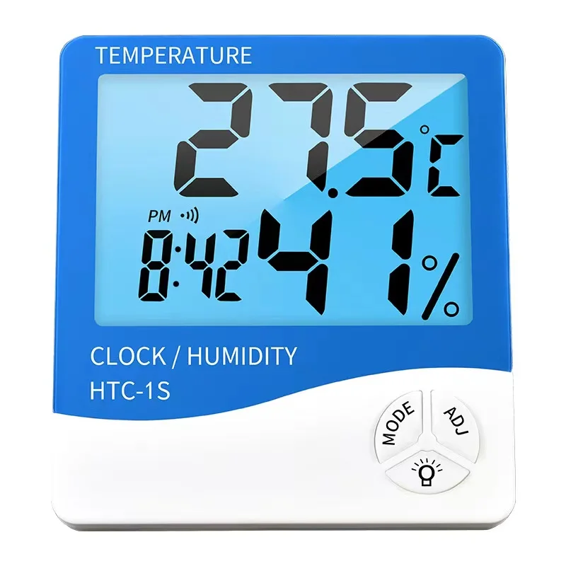 3 in 1 LCD Digital Indoor Outdoor Multi Thermometer Hygrometer Humidity Meter Clock HTC-1S with backlight