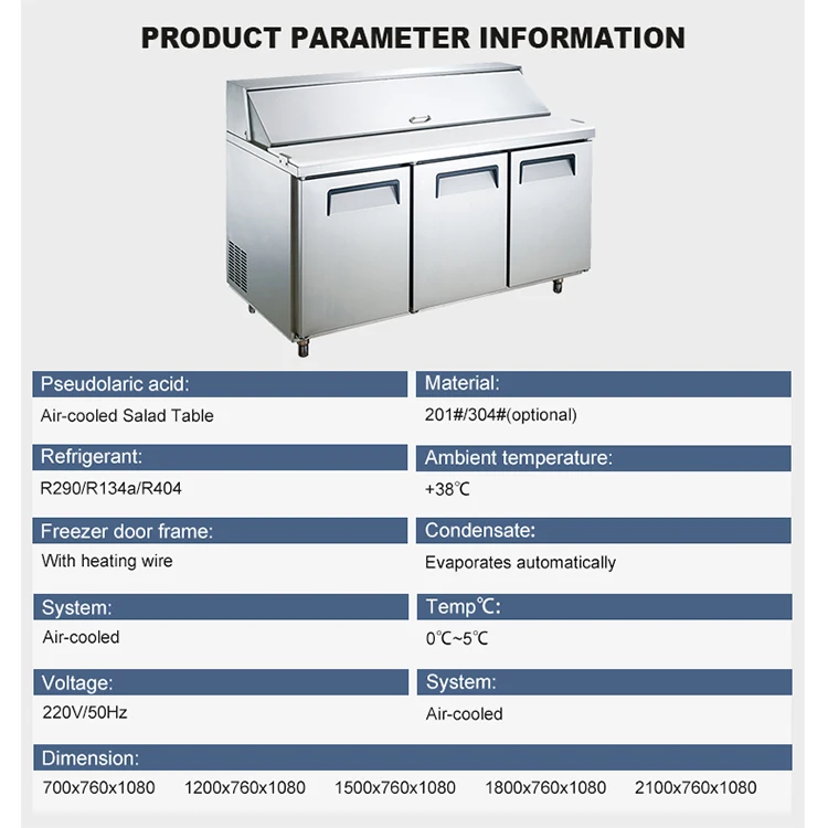 Commercial 2 doors stainless steel exterior salad pizza preparation table fits pans display refrigerator chiller restaurant