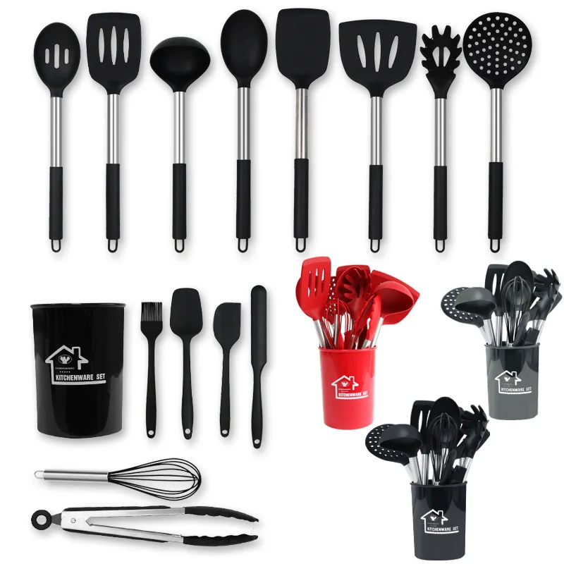 15 Pieces Kitchen Cooking Tools Conjunto De Utensilios De Cozinha Stainless Steel Handle Silicone Kitchen Utensils Set