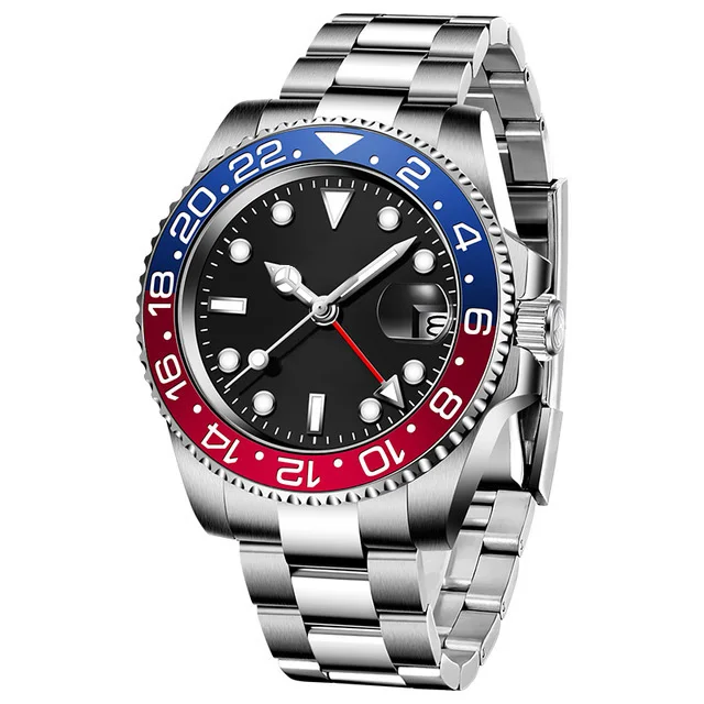 OEM ODM GMT Men Watch Ceramic Sapphire 316 Stainless Steel Case Luminous Hand 40mm Automatic Mechanical Watch