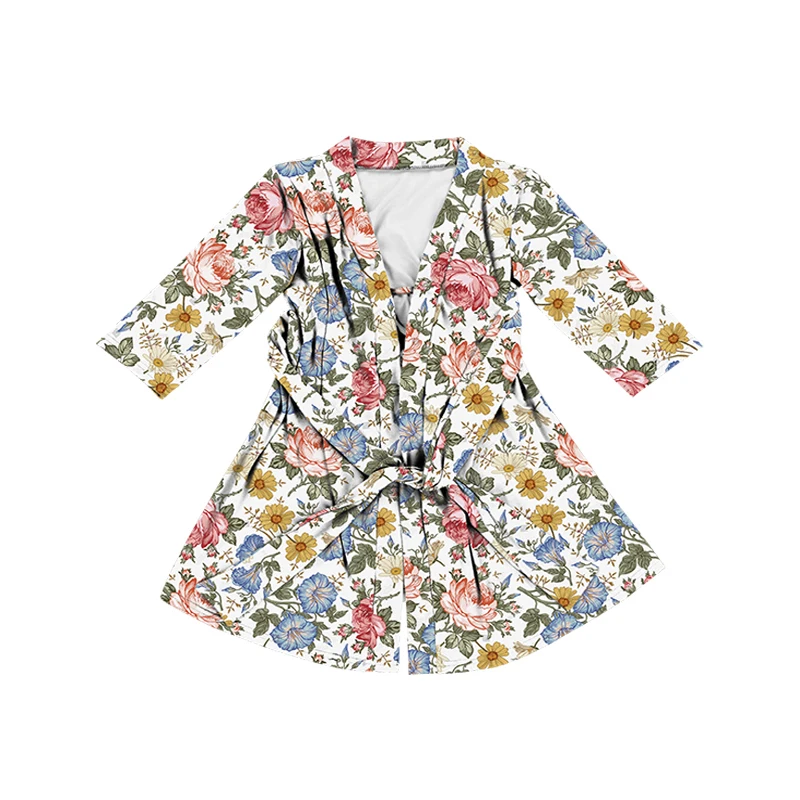 Hot sale Vintage flowers maternity robe and matching baby swaddle blanket set mummy