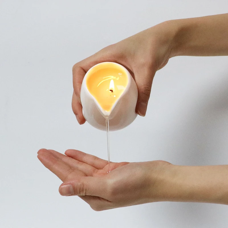Creative Dropship In Stock White Ceramic Candle Jar With Spout Wick Massage Essential Oil Scented Candle SPA Massage Candle