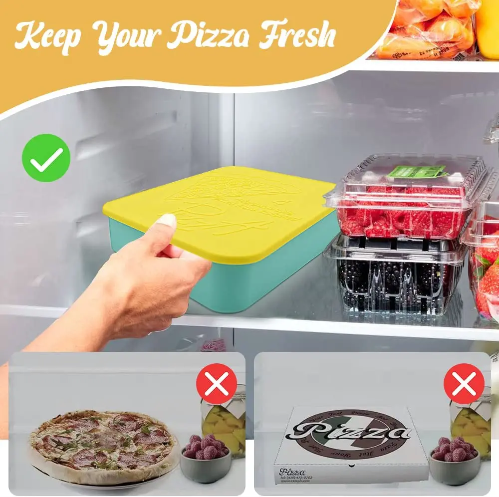 Silicone Pizza Storage Slice Container with 4 Microwavable Serving Trays Reusable Pizza Leftover Storage Box with Storage Box
