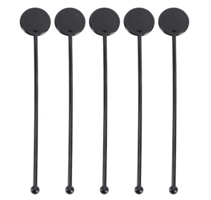 7 Inch Drink Stirrer  Black Coffee Stir Sticks with Round Sign Swizzle Sticks for Cocktails Coffee Chocolate Milk Juices