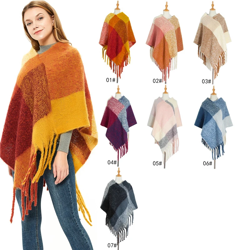 women thick circle yarn long tassel woven winter scarf shawl ladies poncho