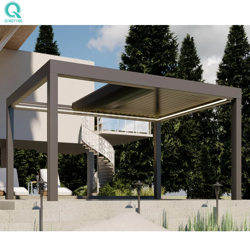 QINGYING opening roof system garden patio gazebo pavilion sun shade waterproof outdoor electric aluminum retractable pergola