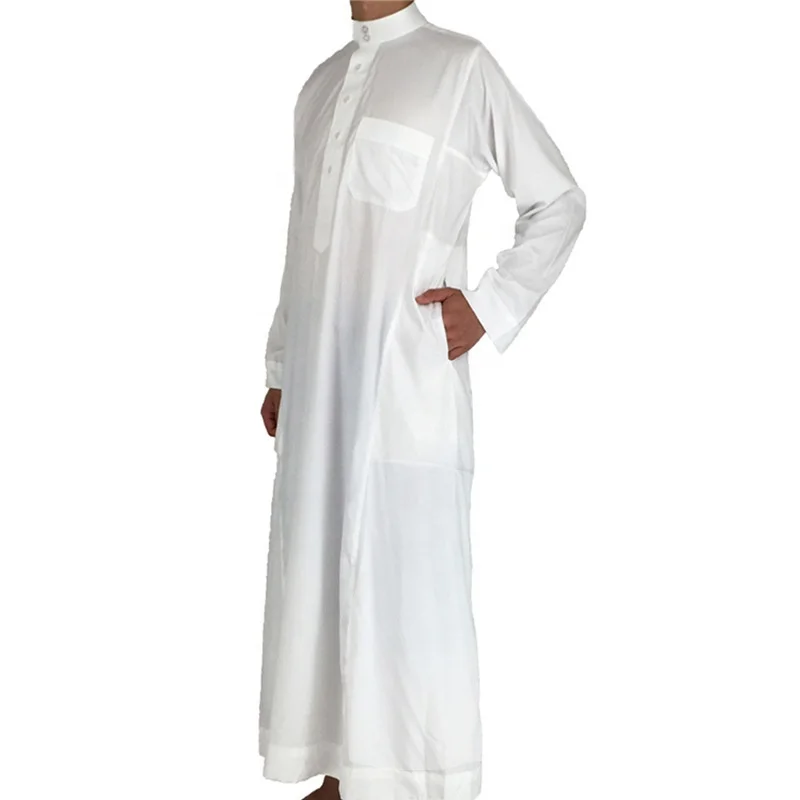 Solid Color Saudi Arab Men Muslim Traditional Thobe Casual Male Long Sleeve Islamic Clothing
