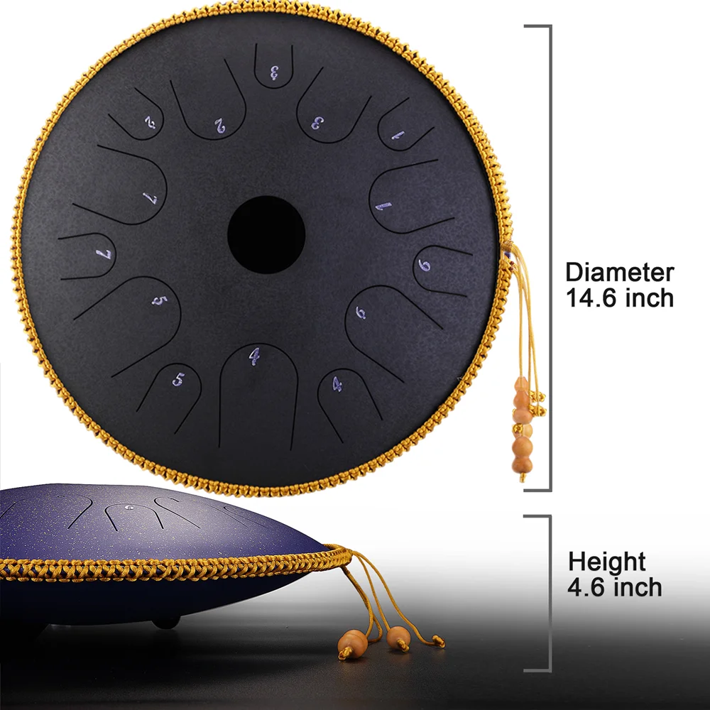 Professional Pure Copper Tongue Drum 14 Notes 14 Inches, hangpan drum steel , handpan drum, blue