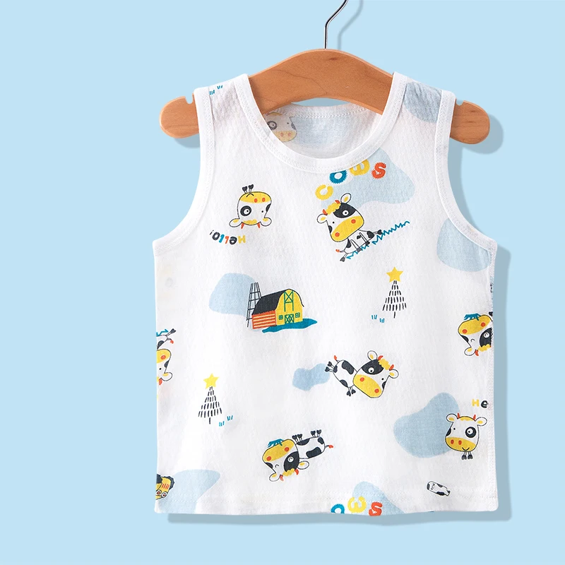 
one piece summer thin section 100% cotton infant knit vest for baby boys girls round neck vest outer wear 