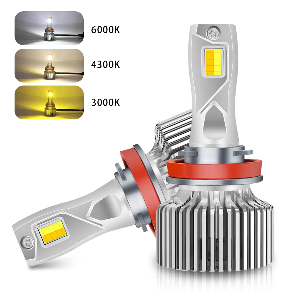 Three color led headlight White  High low beam  h4 h11 V9T 200w 40000lm far-near integrated color-changing headlight fog lamp