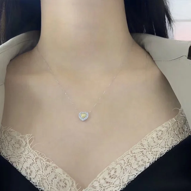 Xinfly Italian 2 in 1 elegant 18K Gold Natural Yellow Diamond Heart color jewelry Necklace and Earring Sets