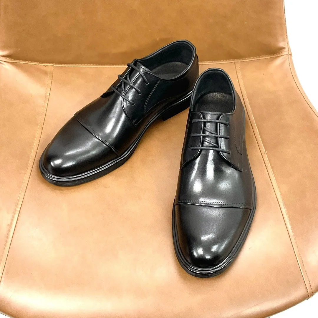 China factory men  genuine leather Shoes  lace up real leather durable  cowhide walking shoes Black Business men footwear