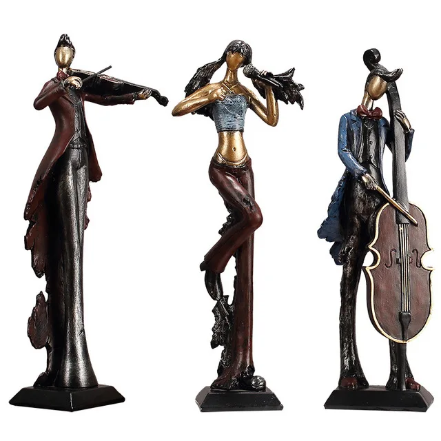Retro Musicians Ornaments Guitar And Violin Musical Instruments Playing Living Room Home Soft Decorations Tv Cabinet Furnishings