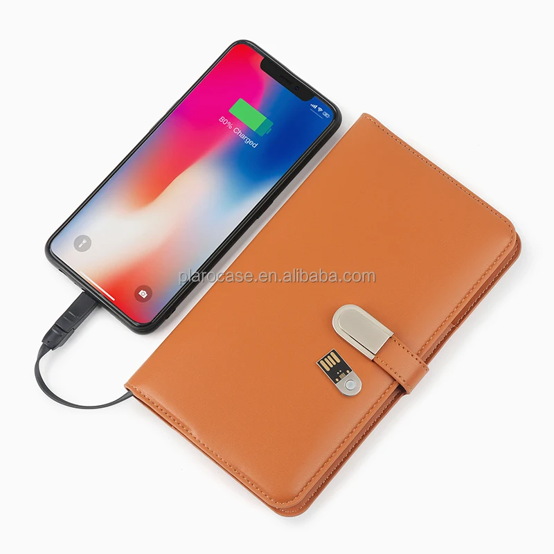 PU Leather Wallet Card Slot Phone Case with Power Bank USB