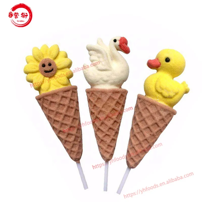 Icecream cone marshmallow pop Cartoon sweets cotton handmade decorated candy sweets lollipop