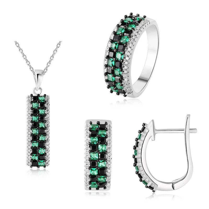 
New Handmade Platinum Plated 925 Sterling Silver black&green CZ Ring 