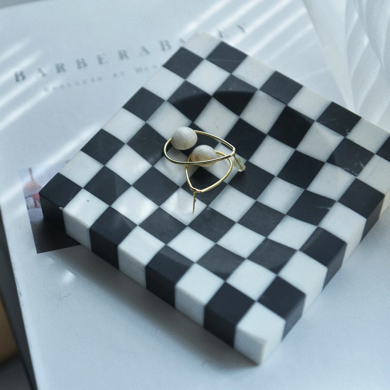 wholesale custom Marble Black and white splicing Decoration Plate Square Modern Style zebra Stone Jewelry Tray plate platter