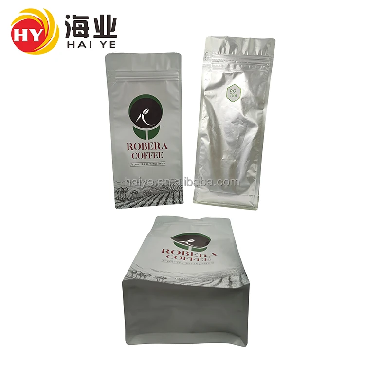 Haiye Coffee Bag Resealable Zipper Ground Coffee Pouch Ziplock Flat Bottom Bag With Valve