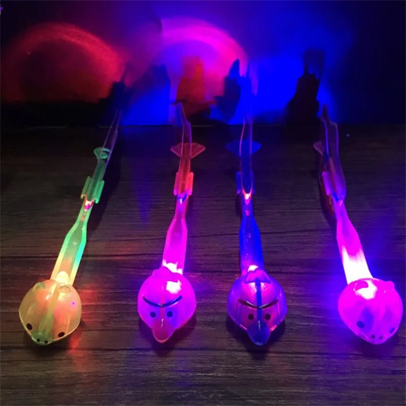 Novelty LED Flashing Fly Slingshot Arrow birds Light Up Flying Helicopter Outdoor Flash Toy Birthday Party Favors