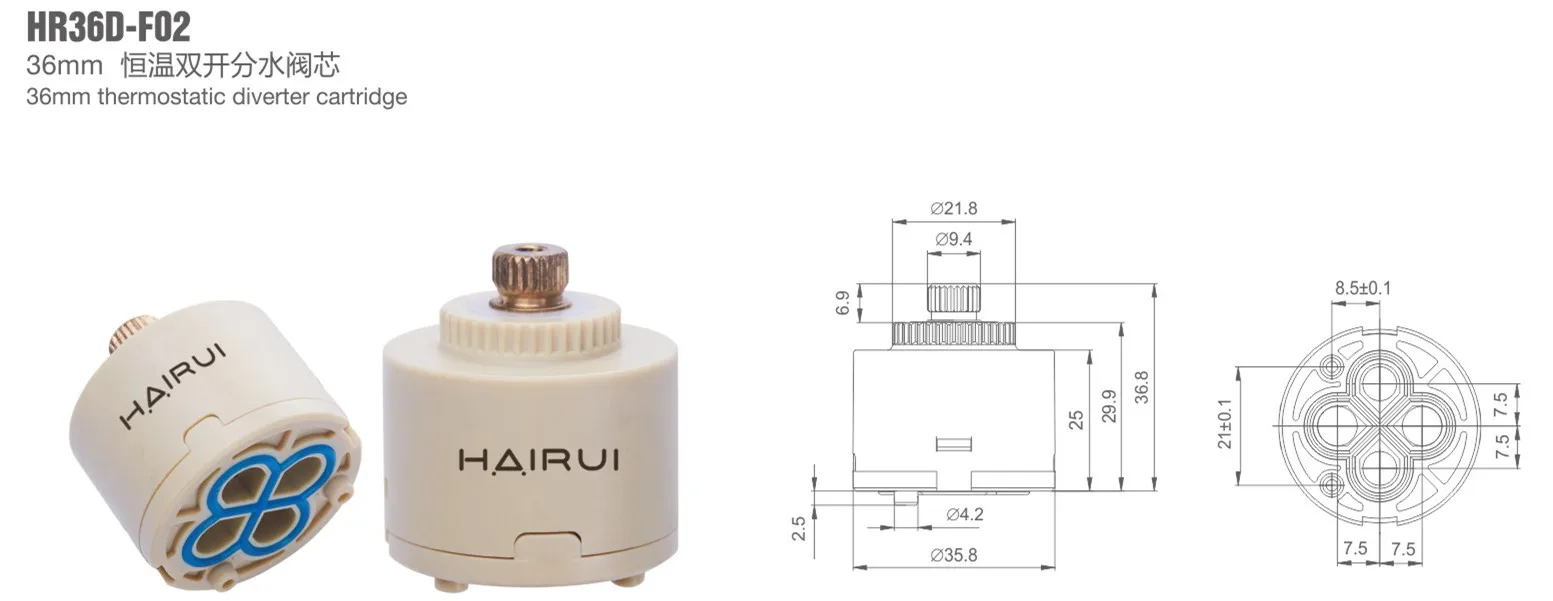 
HAIRUI 36mm 2-step diverter thermostatic faucet Tap Mixer Ceramic disc cartridge HR36D-F02 Korea PPO raw material using 