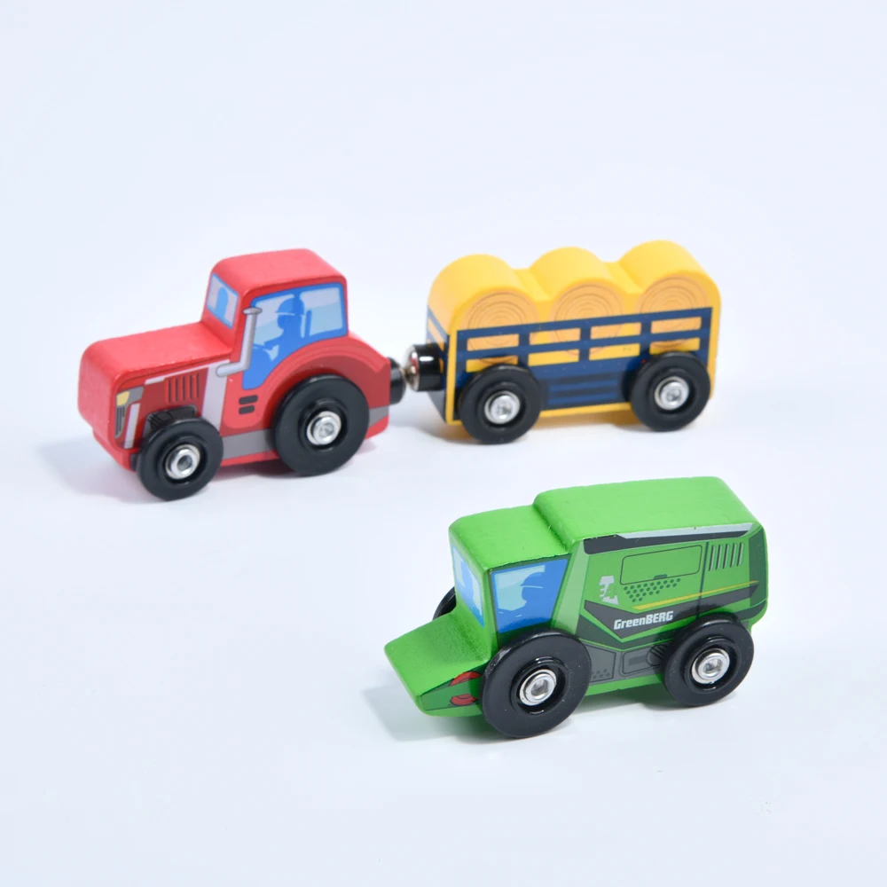 Wooden Engineering vehicle 3-piece set capable of toy cars slide inertia vehicle magnetic train with magnetic coupling kids gift